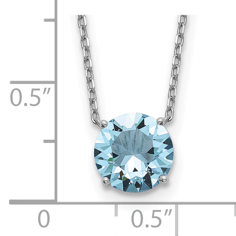 Sterling Silver Rhodium Plated Light Blue Crystal 16.5 inch Necklace with 2 inch extension