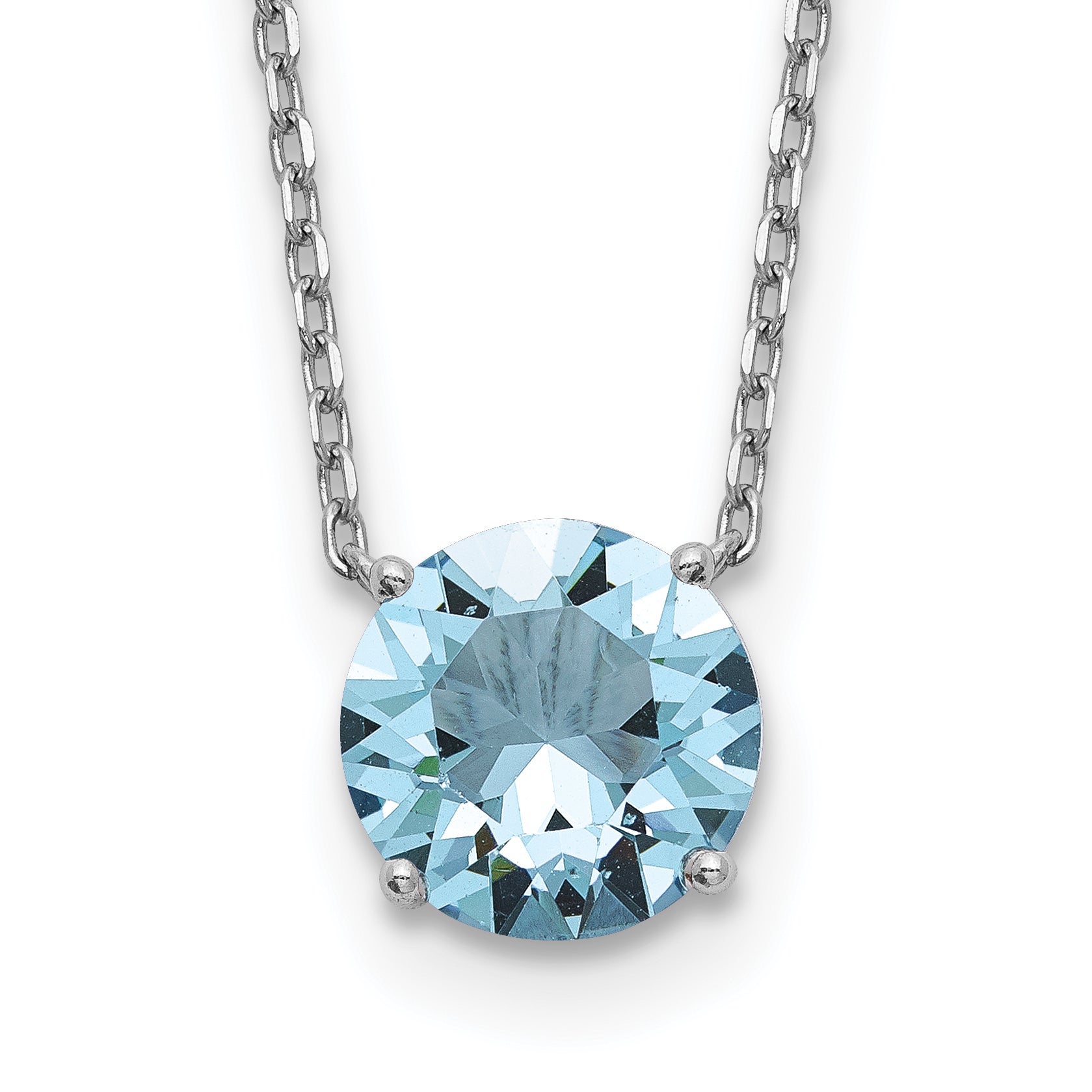 Sterling Silver Rhodium Plated Light Blue Swarovski Crystal 16.5 inch Necklace with 2 inch extension Main image