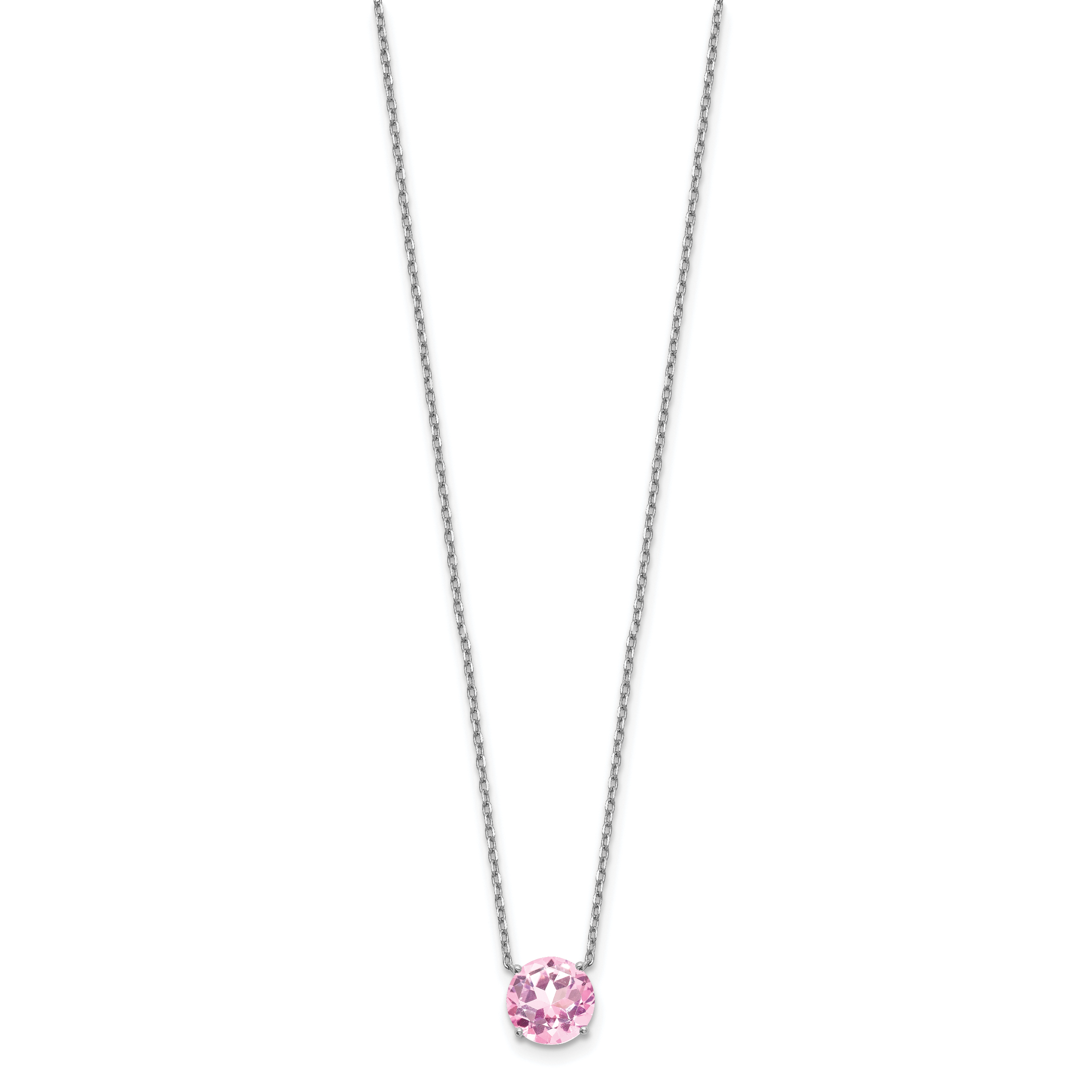 Sterling Silver Rhodium Plated Light Pink Crystal 16.5 inch Necklace with 2 inch extension Secondary image