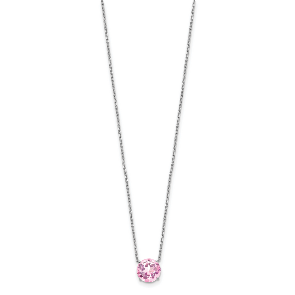 Sterling Silver Rhodium Plated Light Pink Crystal 16.5 inch Necklace with 2 inch extension