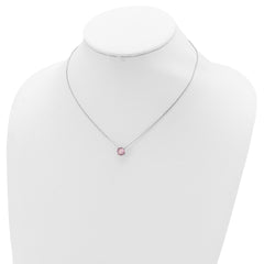 Sterling Silver Rhodium Plated Light Pink Crystal 16.5 inch Necklace with 2 inch extension