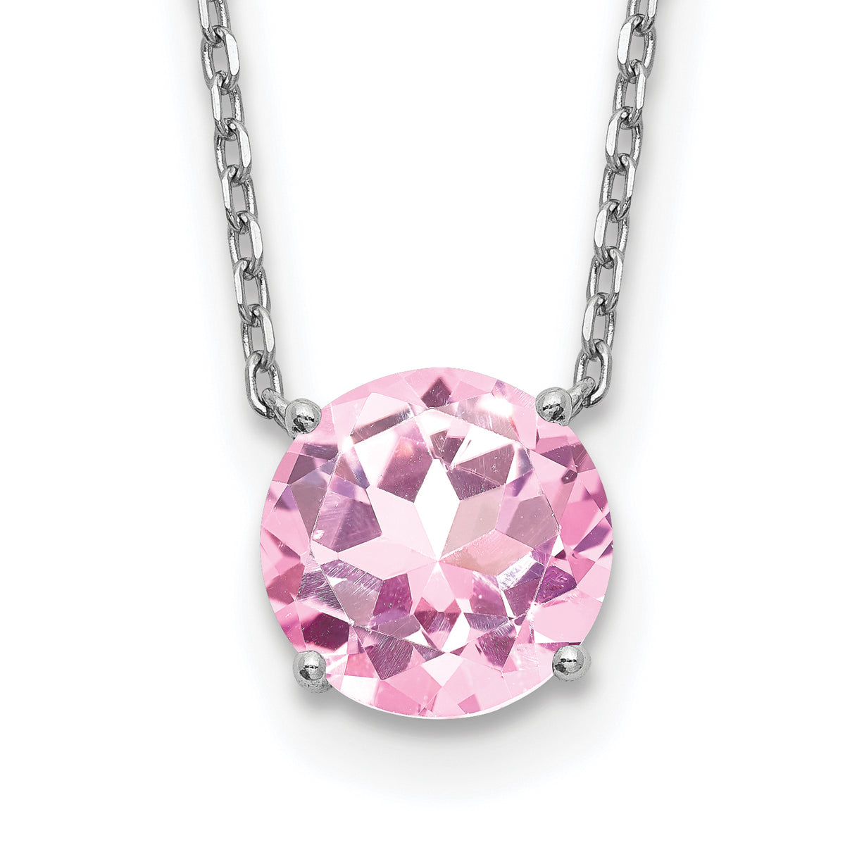 Sterling Silver Rhodium Plated Light Pink Swarovski Crystal 16.5 inch Necklace with 2 inch extension