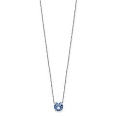 Sterling Silver Rhodium Plated Blue Crystal 16.5 inch Necklace with 2 inch extension