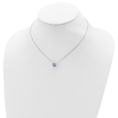 Sterling Silver Rhodium Plated Blue Crystal 16.5 inch Necklace with 2 inch extension