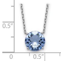 Sterling Silver Rhodium Plated Blue Crystal 16.5 inch Necklace with 2 inch extension