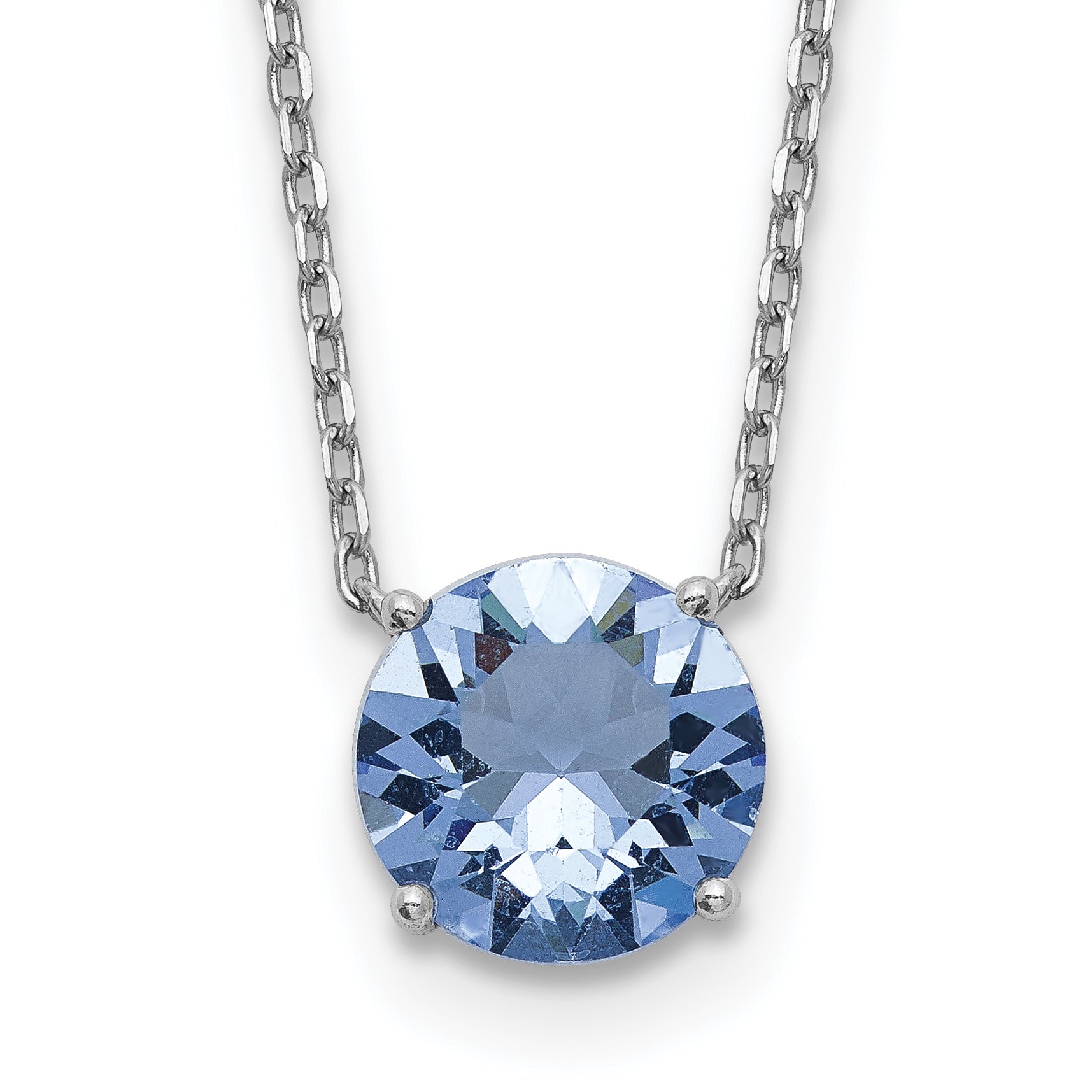 Sterling Silver Rhodium Plated Blue Swarovski Crystal 16.5 inch Necklace with 2 inch extension Main image