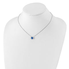 Sterling Silver Rhodium Plated Blue Crystal 16.5 inch Necklace with 2 inch extension