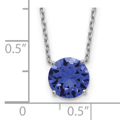 Sterling Silver Rhodium Plated Blue Crystal 16.5 inch Necklace with 2 inch extension
