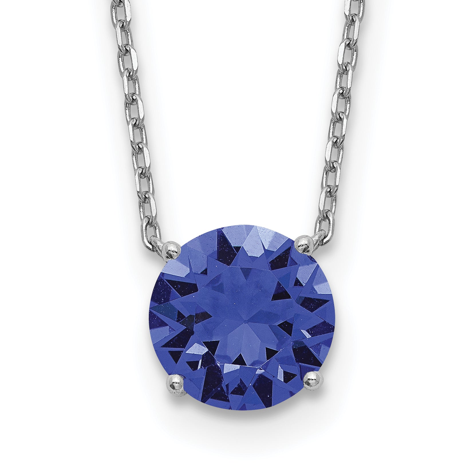 Sterling Silver Rhodium Plated Blue Swarovski Crystal 16.5 inch Necklace with 2 inch extension Main image