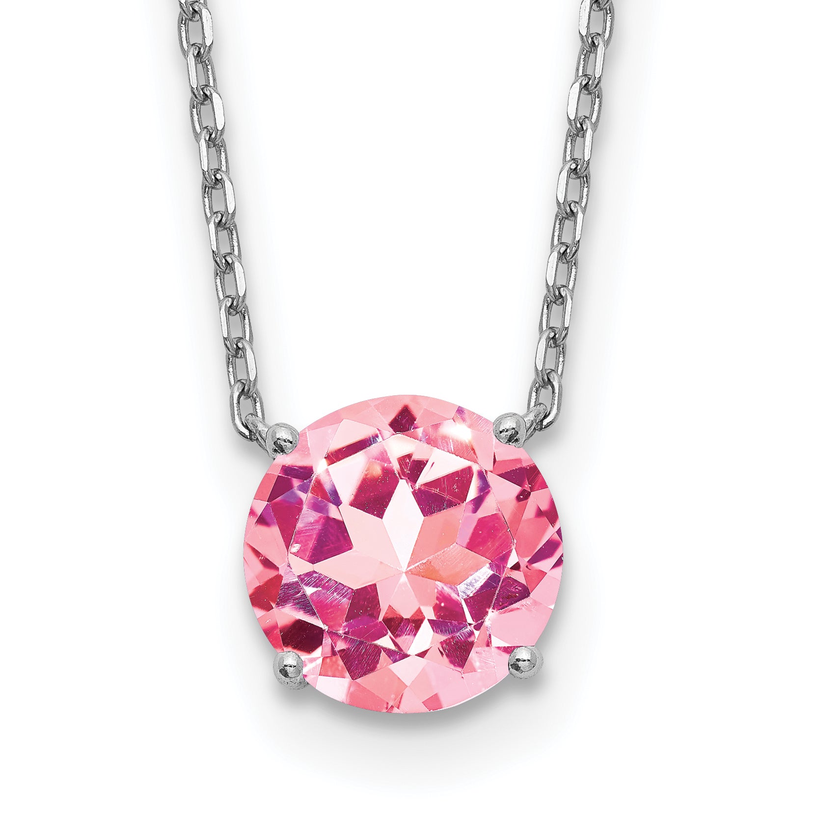 Sterling Silver Rhodium Plated Pink Swarovski Crystal 16.5 inch Necklace with 2 inch extension