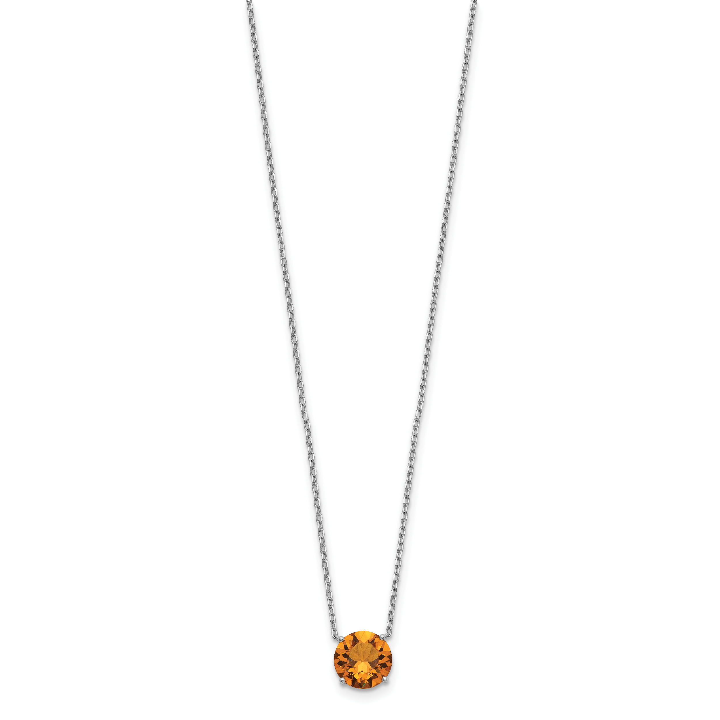 Sterling Silver Rhodium Plated Dark Yellow Crystal 16.5 inch Necklace with 2 inch extension Secondary image