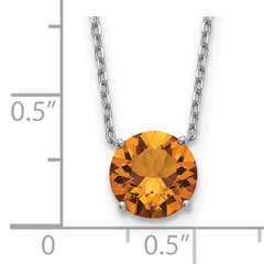 Sterling Silver Rhodium Plated Dark Yellow Crystal 16.5 inch Necklace with 2 inch extension