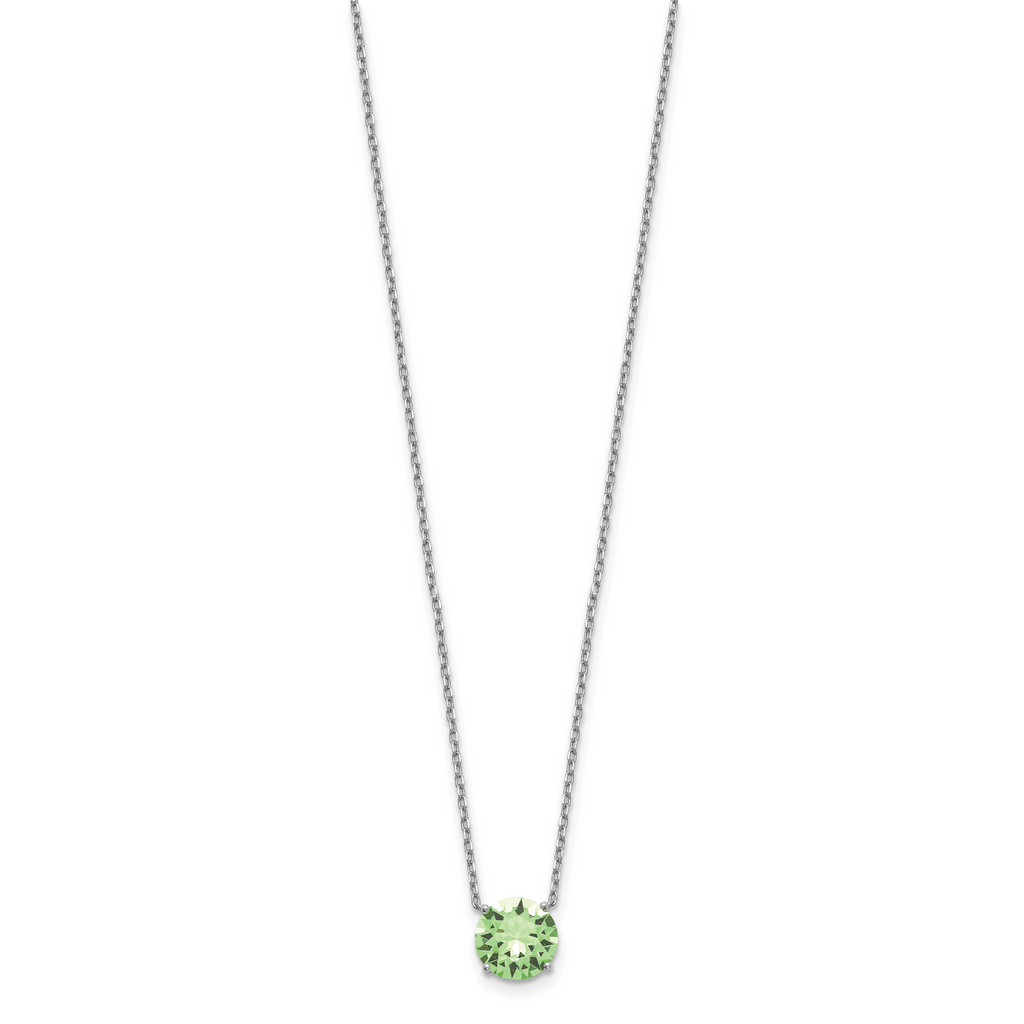 Sterling Silver Rhodium Plated Green Crystal 16.5 inch Necklace with 2 inch extension