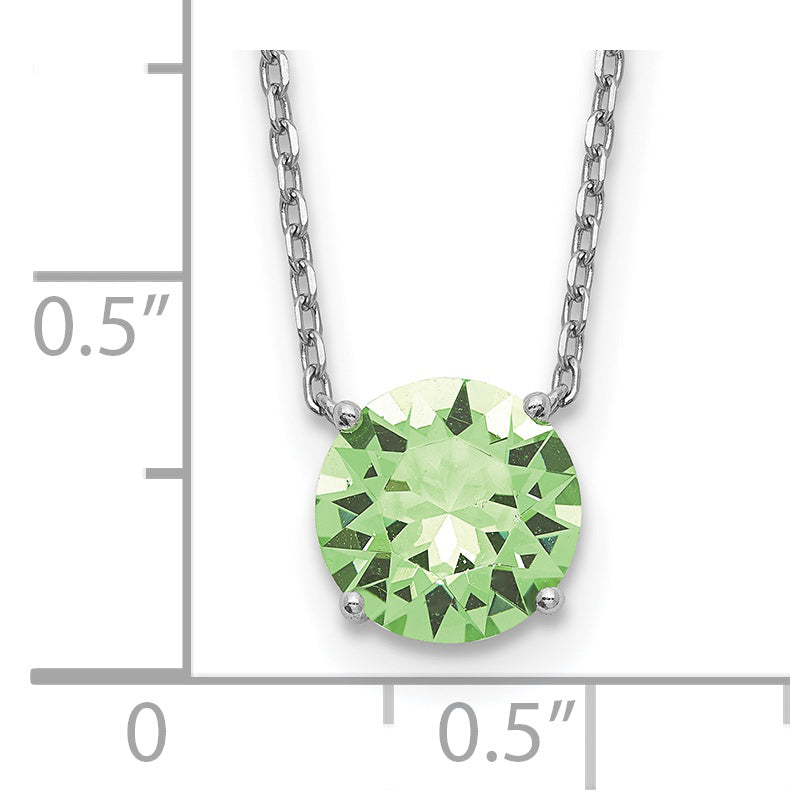 Sterling Silver Rhodium Plated Green Crystal 16.5 inch Necklace with 2 inch extension