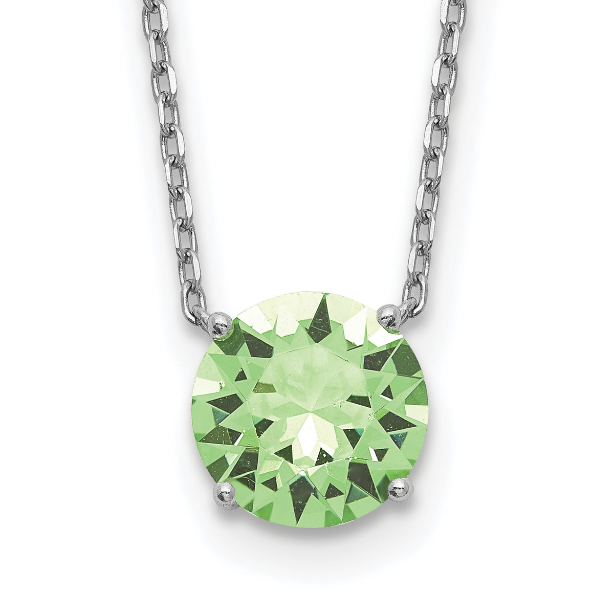Sterling Silver Rhodium Plated Green Swarovski Crystal 16.5 inch Necklace with 2 inch extension