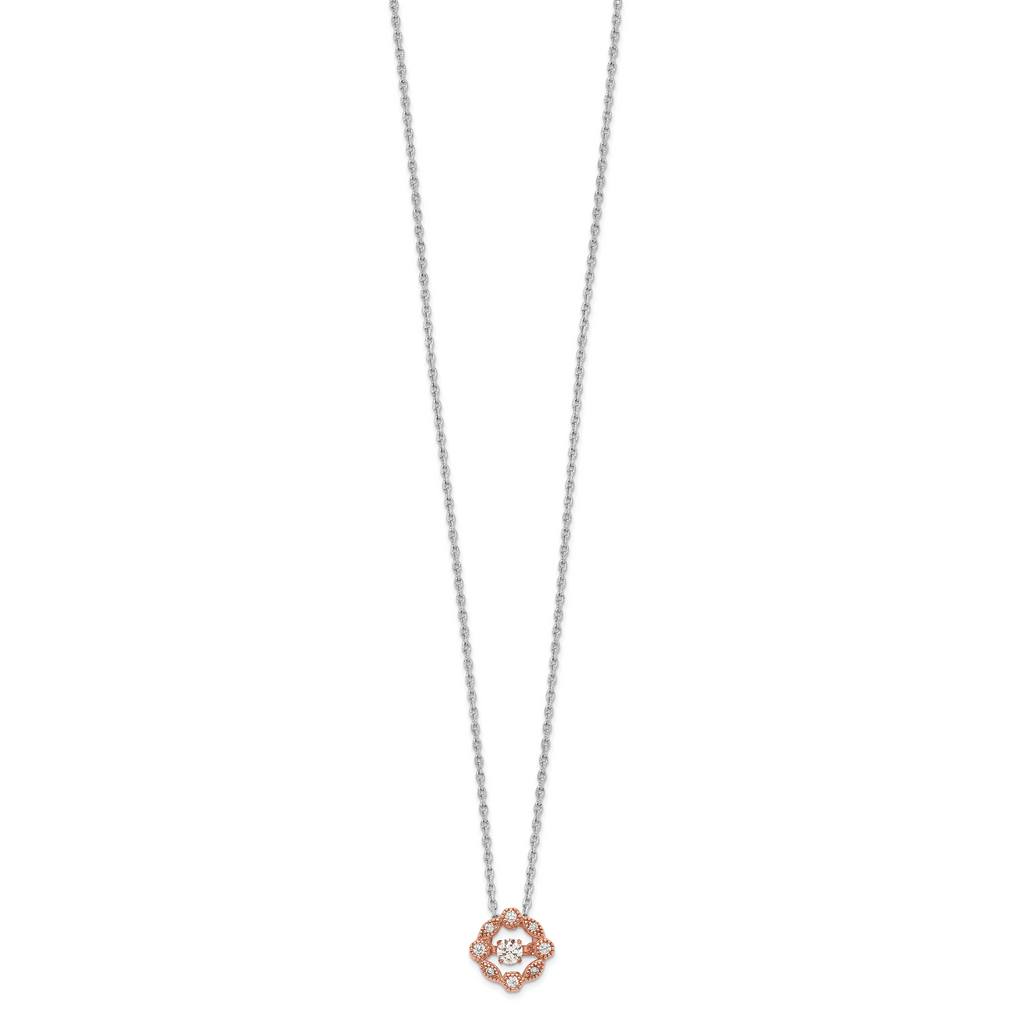 Sterling Silver Rhodium-plated Rose-tone Vibrant CZ 2in ext Necklace