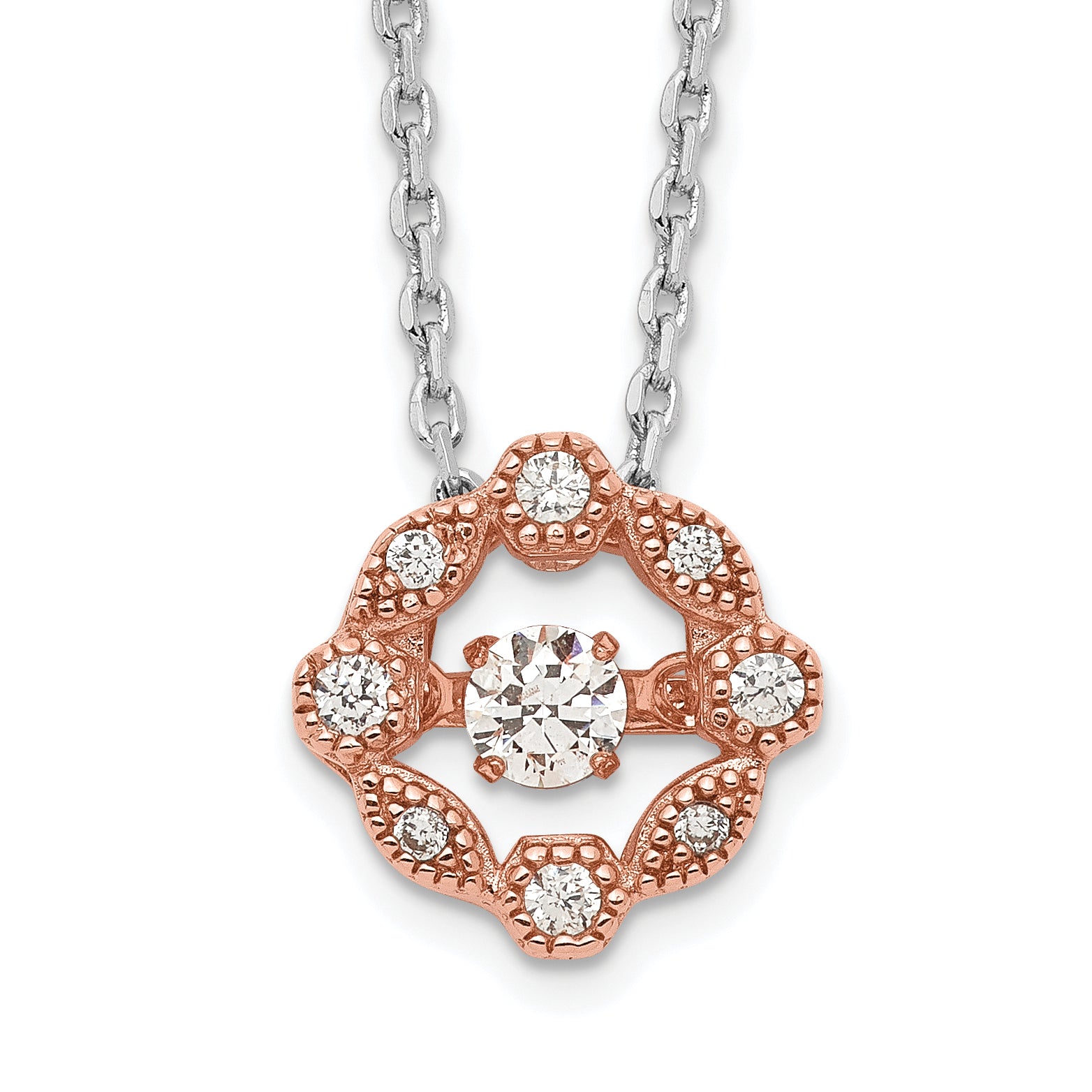 Sterling Silver Rhodium-plated Rose-tone Vibrant CZ 2in ext Necklace Main image