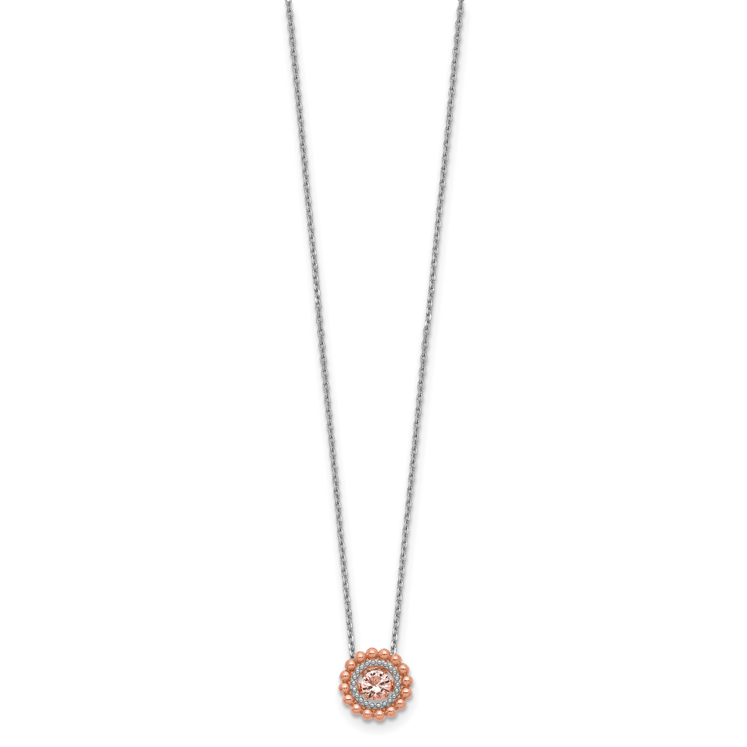 Sterling Silver RH-pltd Rose-tone Moving Pink CZ w/2in ext Necklace Secondary image