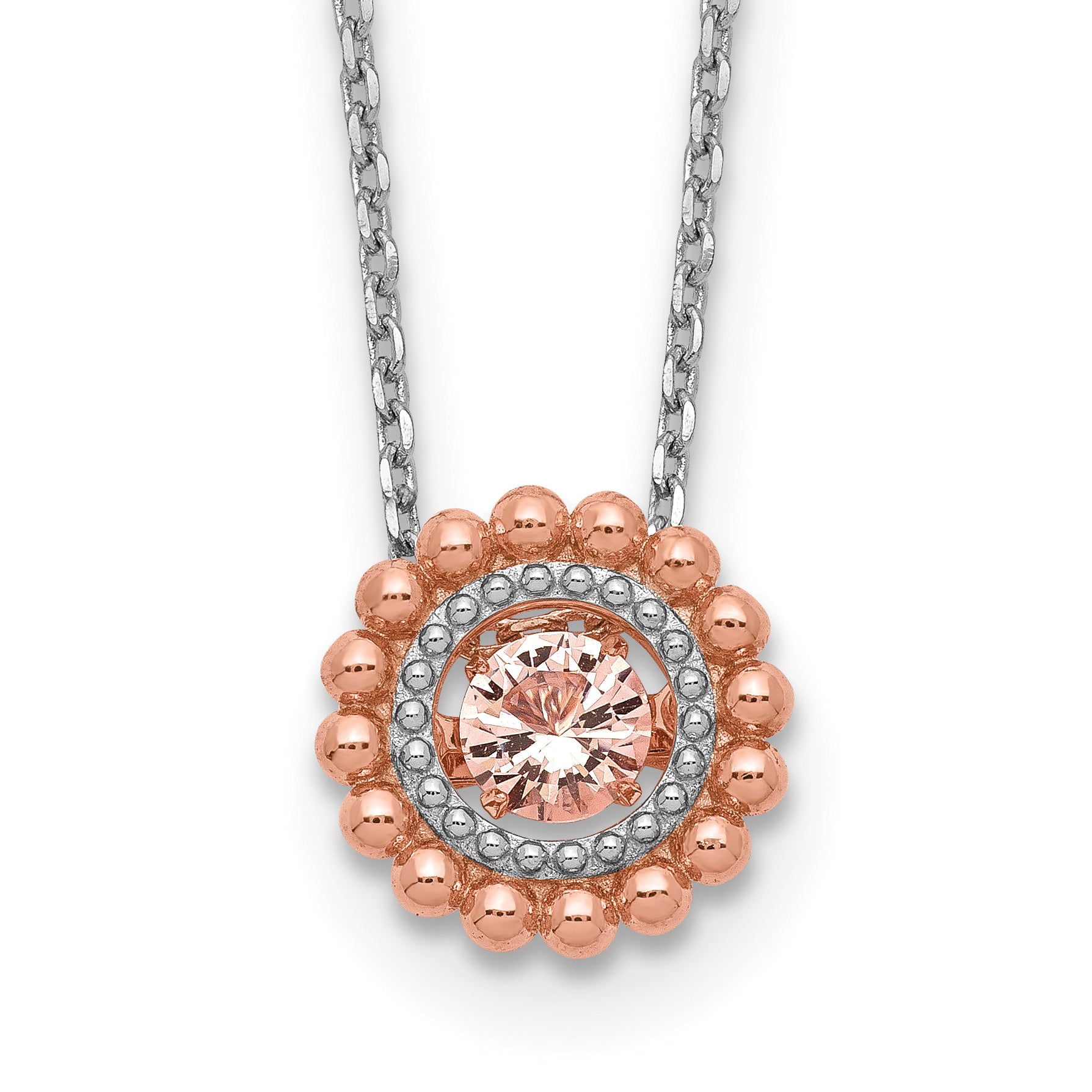 Sterling Silver RH-pltd Rose-tone Moving Pink CZ w/2in ext Necklace Main image