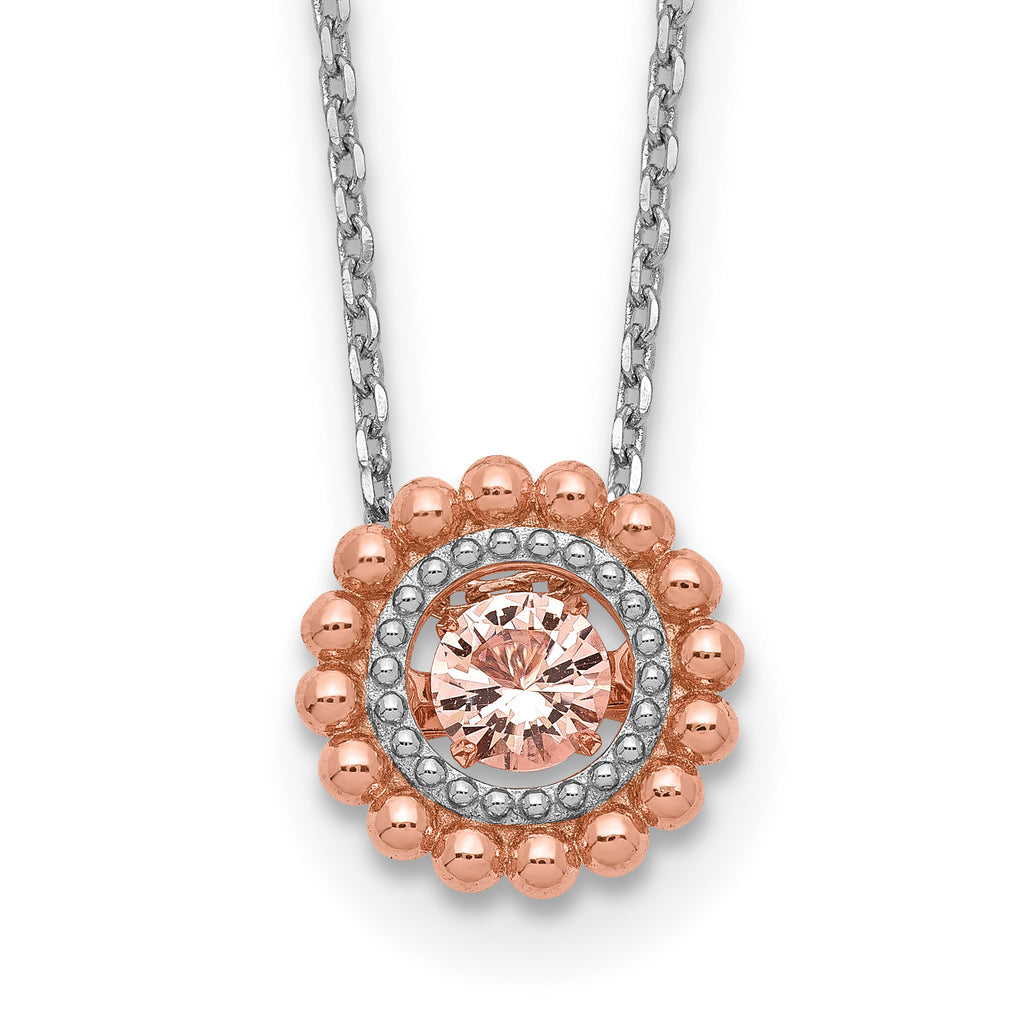 Sterling Silver RH-pltd Rose-tone Moving Pink CZ w/2in ext Necklace