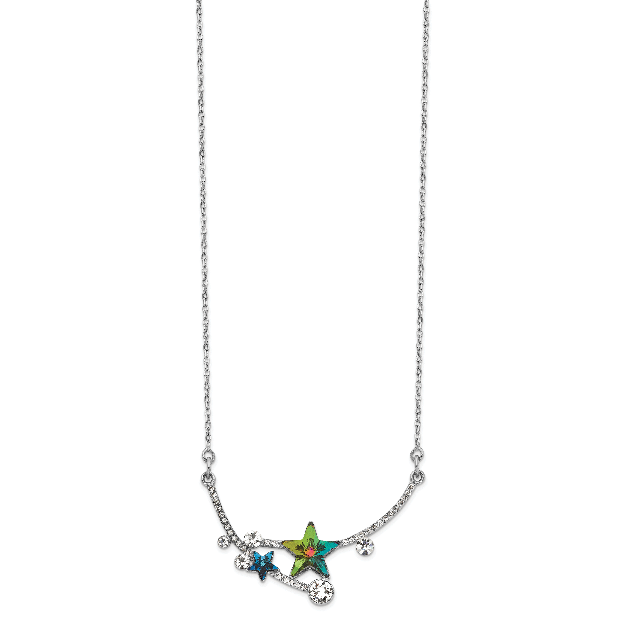 Sterling Silver RH-plated Multi-color Crystal Star w/2in ext Necklace Secondary image