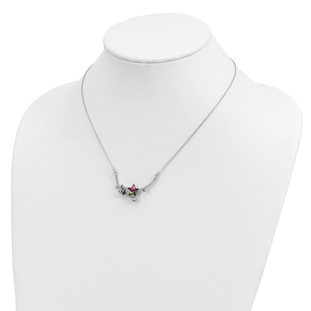 Sterling Silver RH-plated Multi-color Crystal Star w/2in ext Necklace