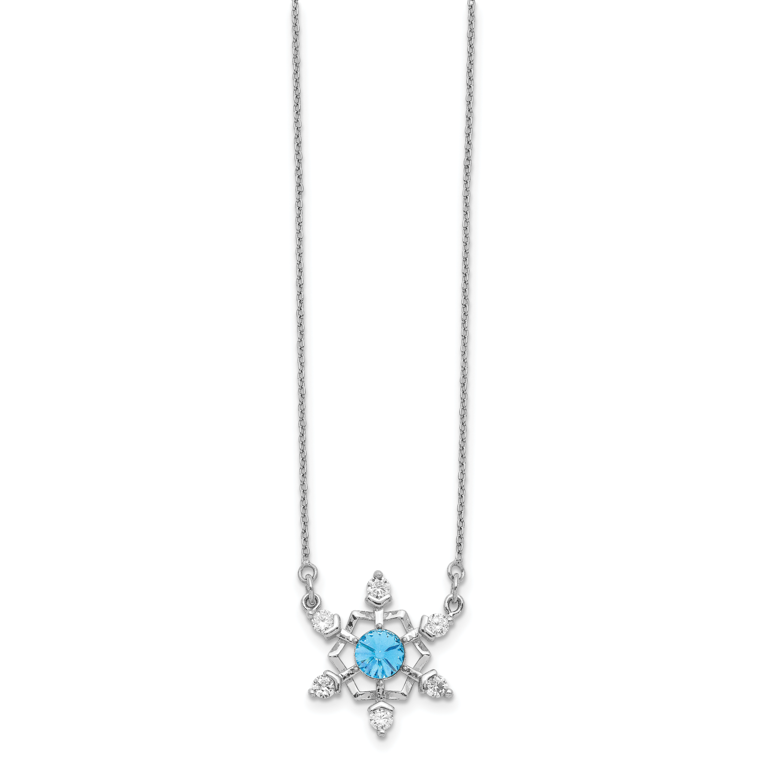 Sterling Silver RH-plated Crystal Snowflake w/2in ext Necklace