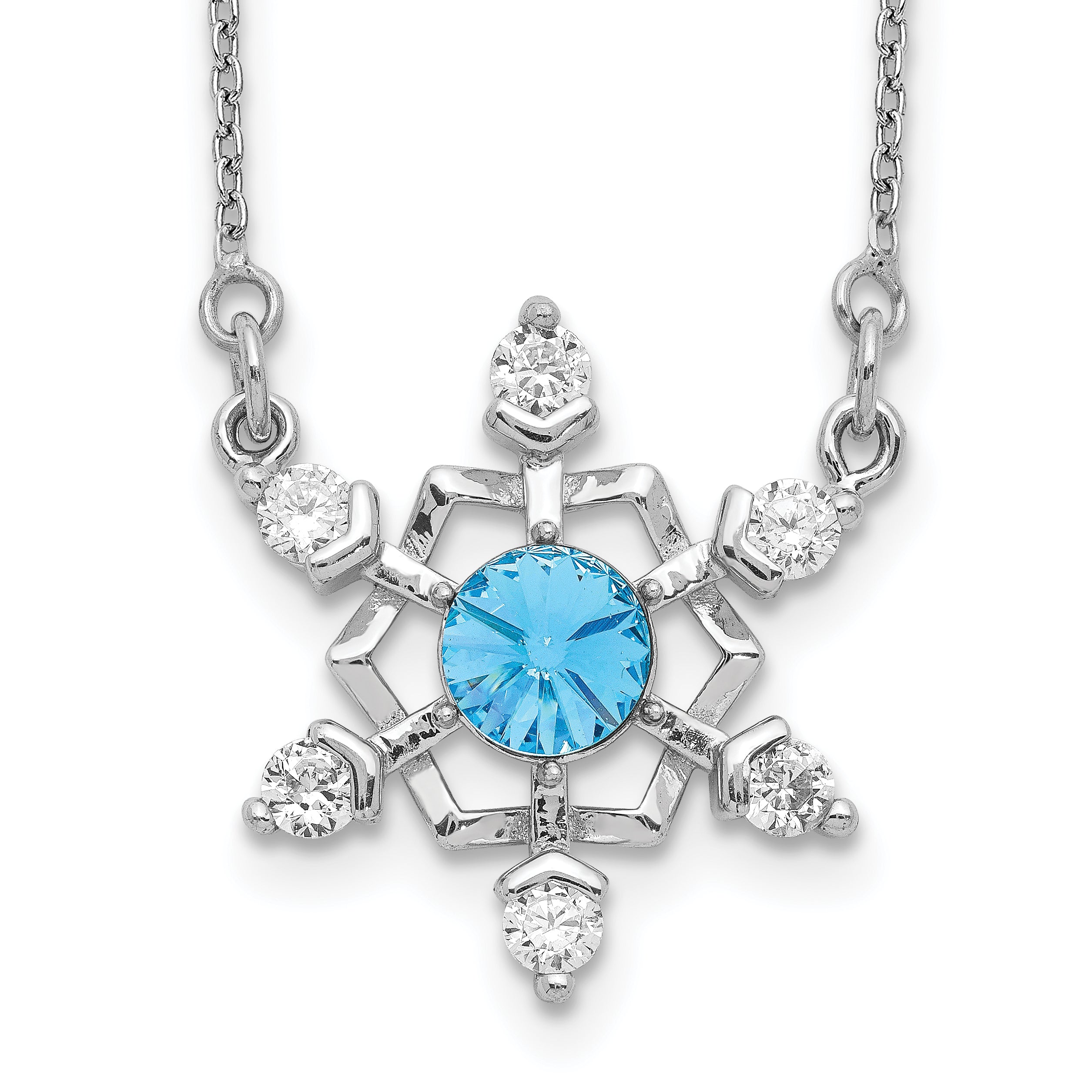 Sterling Silver RH-plated Crystal Snowflake w/2in ext Necklace Main image