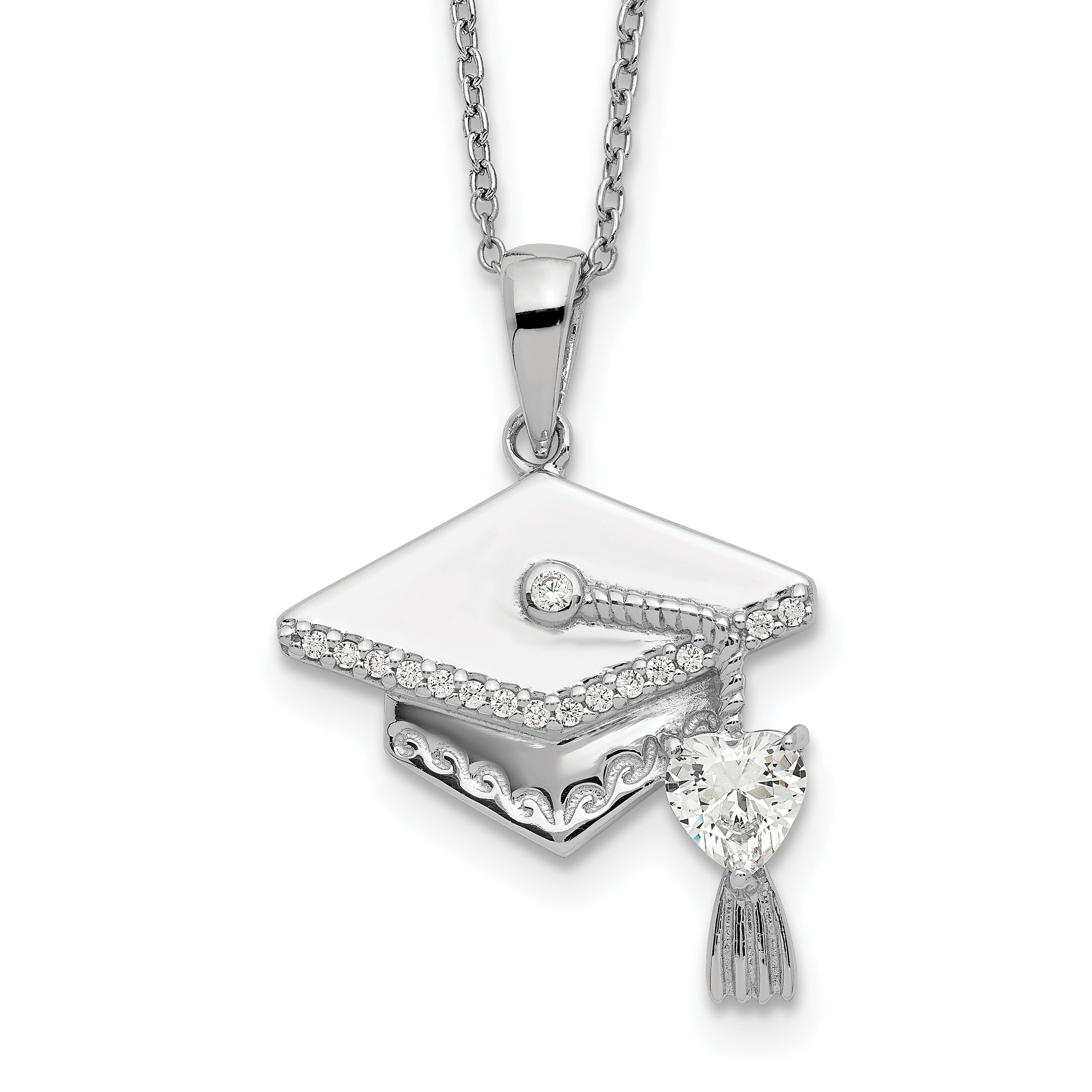 Sterling Silver CZ Graduation Cap Necklace Main image