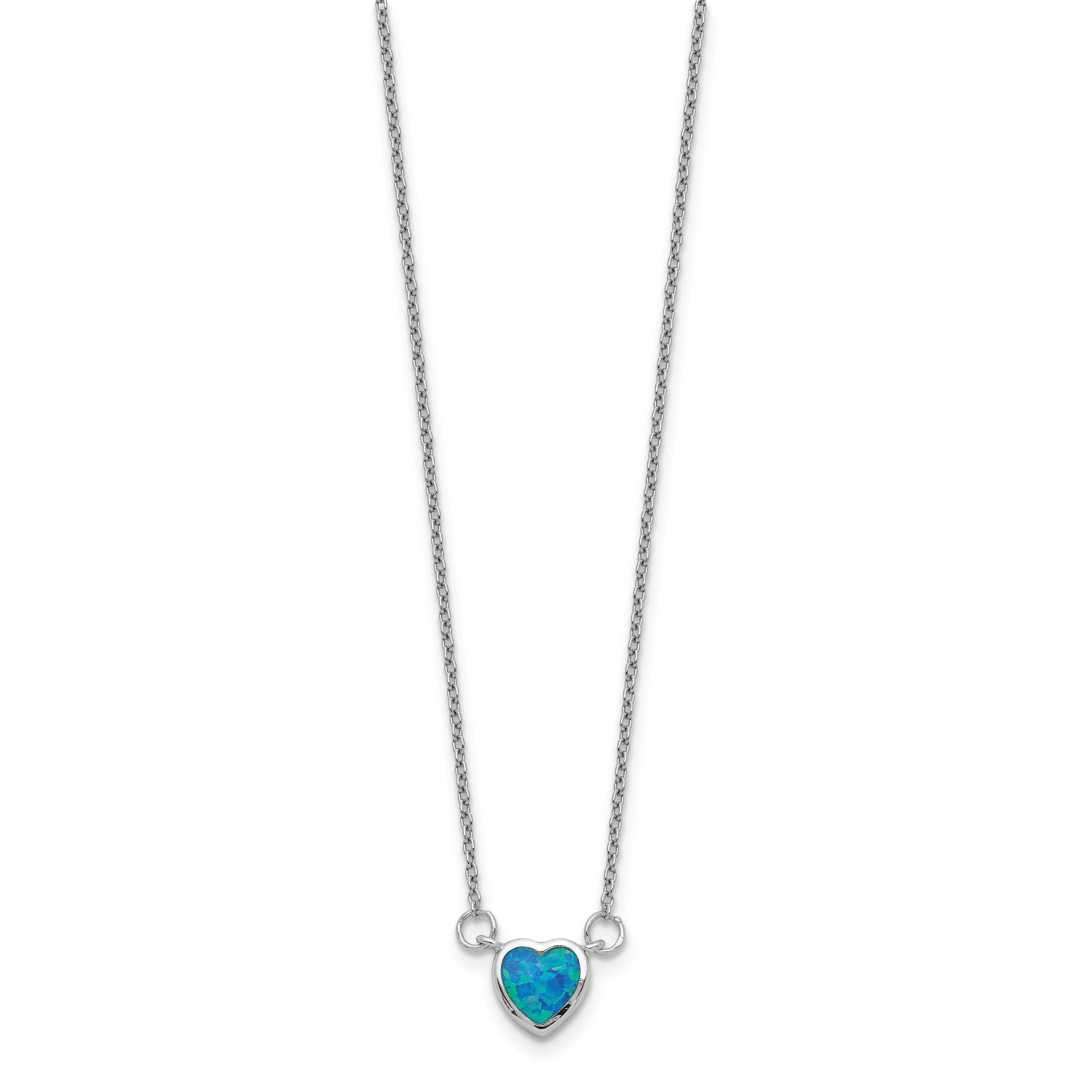 Sterling Silver Rhodium-plated Created Opal Heart w/ 4in ext. Choker