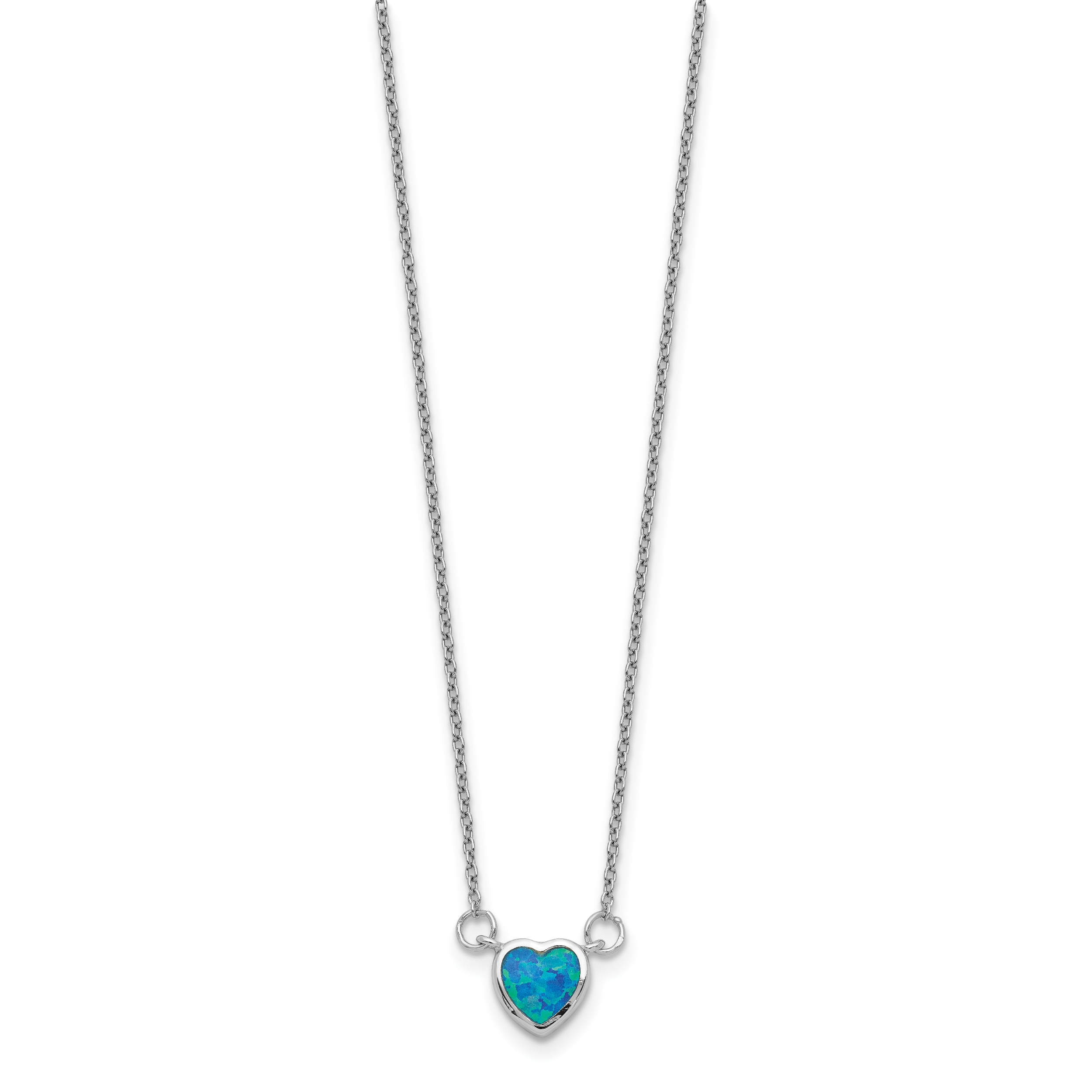 Sterling Silver Rhodium-plated Created Opal Heart w/ 4in ext. Choker Secondary image
