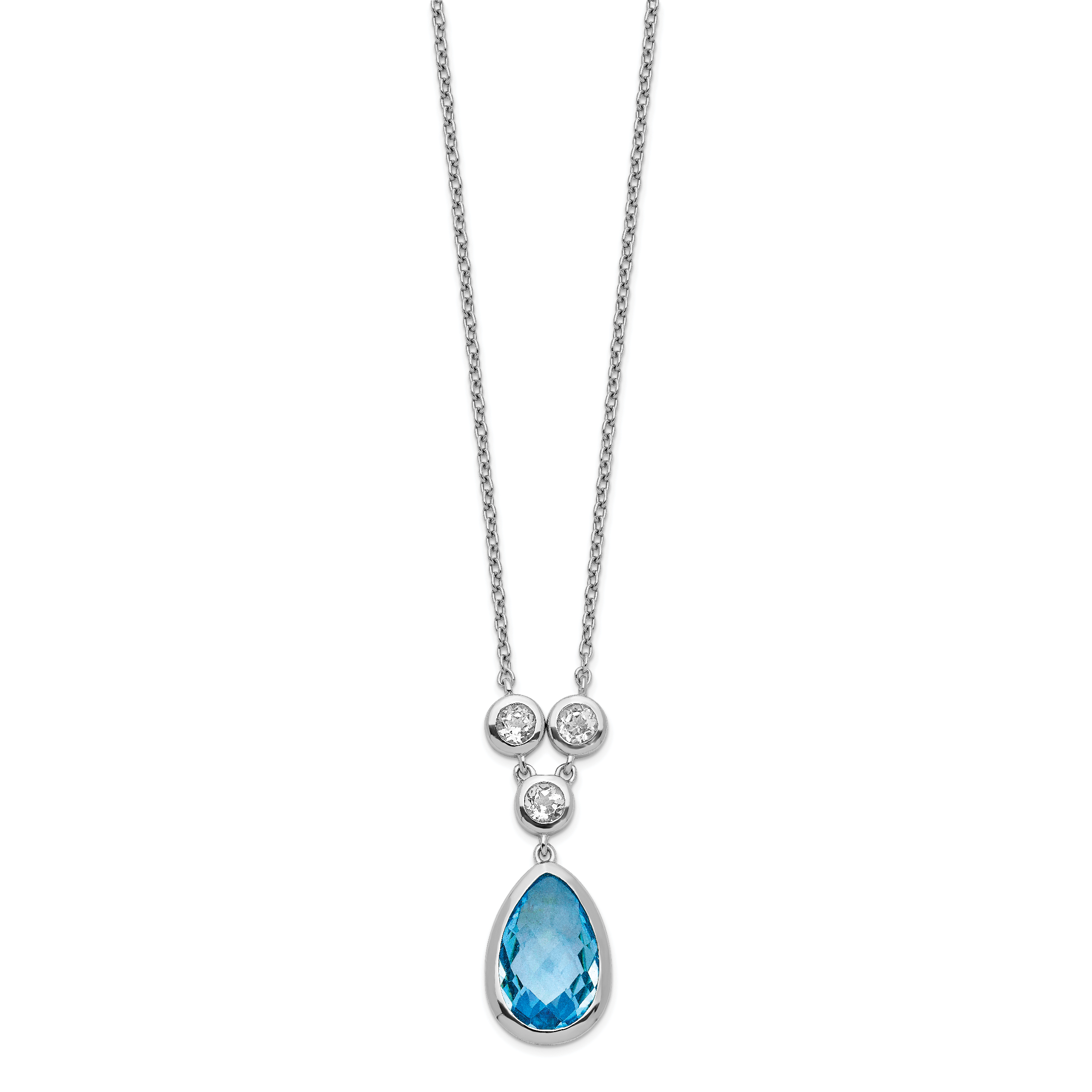 Sterling Silver Rhodium-plated White & Blue Topaz w/ 2in ext. Necklace Secondary image