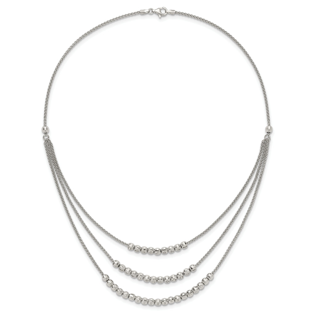 Sterling Silver Rhodium-plated Beaded Multi Layer Necklace
