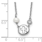 Sterling Silver RH-plated CZ/Cross/FWC Pearl w/2in ext Necklace
