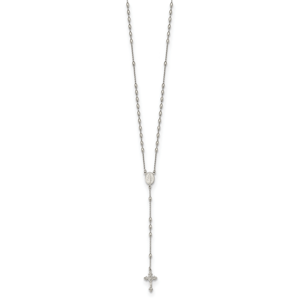 Sterling Silver Beaded Rosary18 inch Necklace with1.25 inch extension