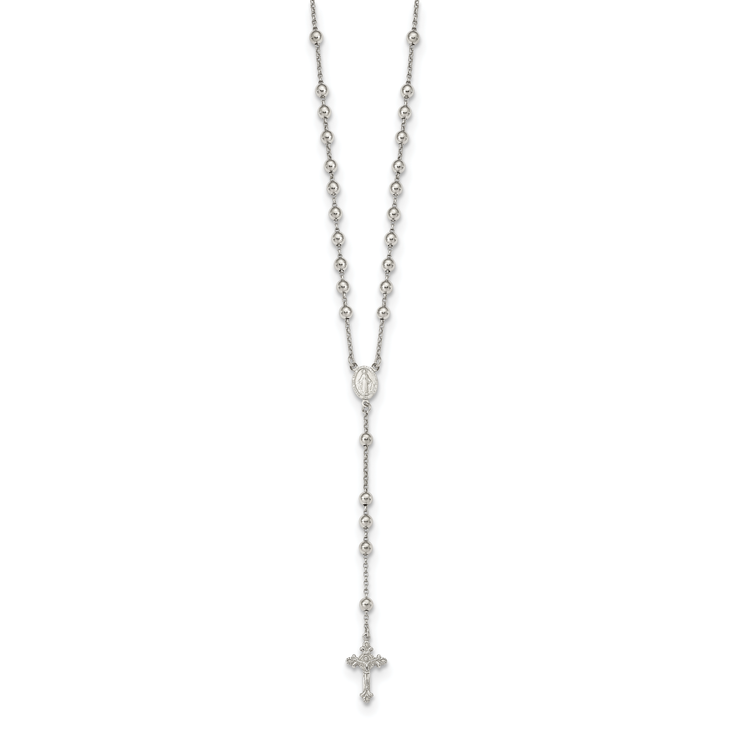 Sterling Silver Rhodium-plated Beaded Rosary Necklace Secondary image