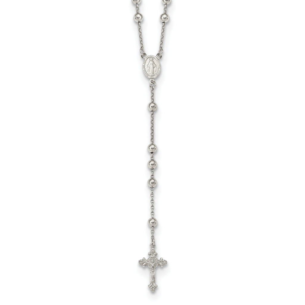 Sterling Silver Rhodium-plated Beaded Rosary Necklace