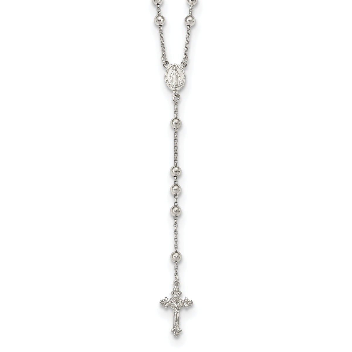 Sterling Silver Rhodium-plated Beaded Rosary Necklace