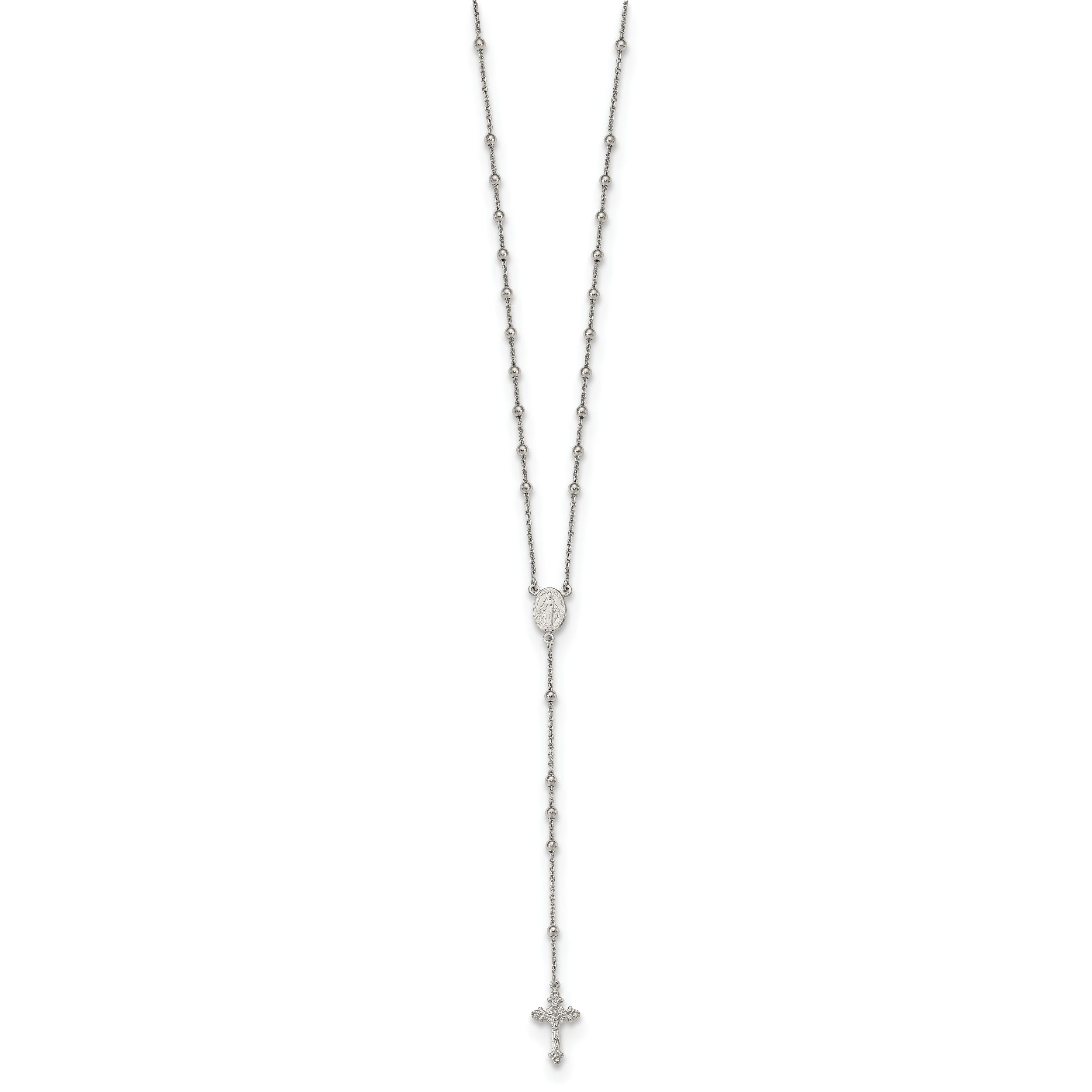 Sterling Silver Rhodium-plated Beaded Rosary 27 inch Necklace Secondary image