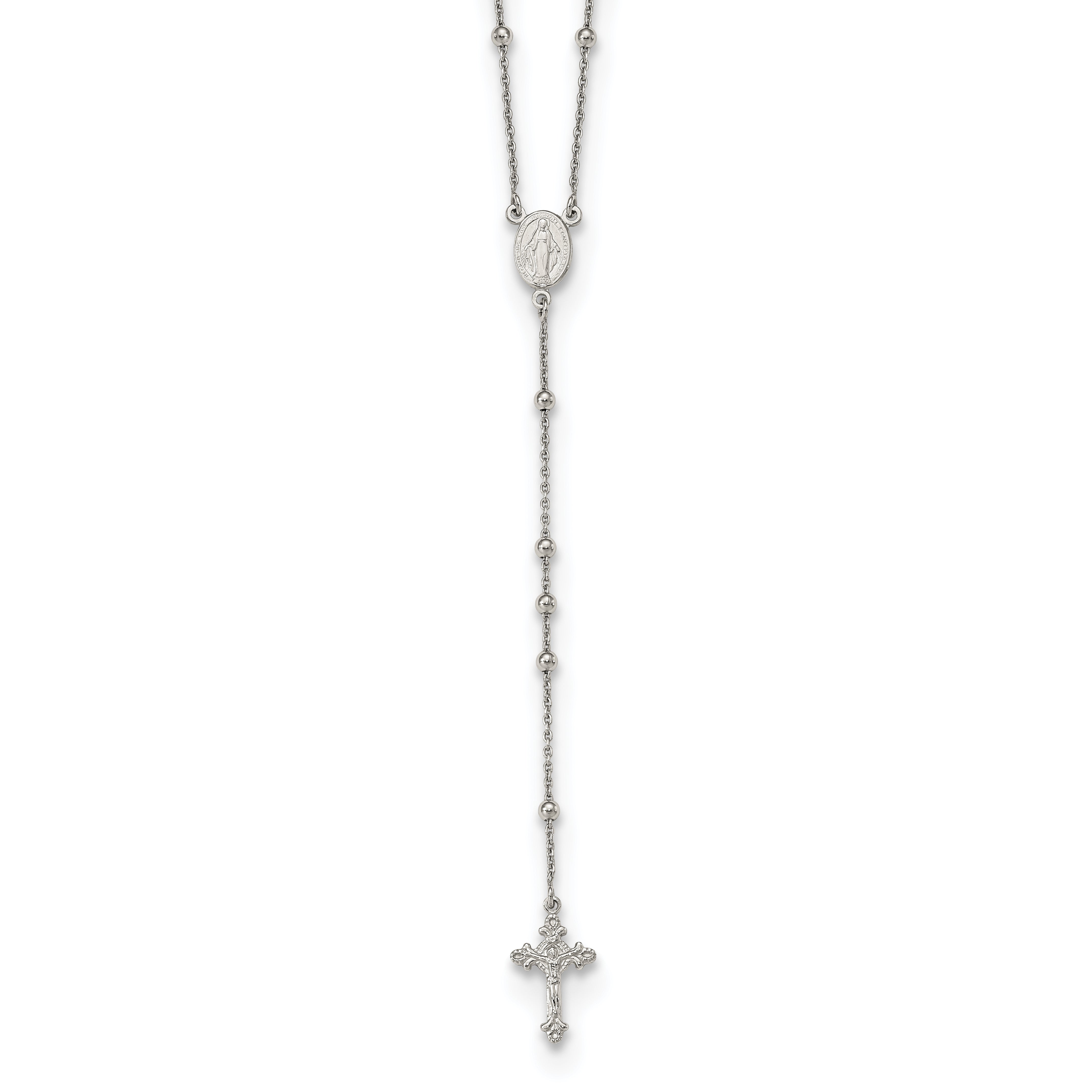 Sterling Silver Rhodium-plated Beaded Rosary 27 inch Necklace Main image