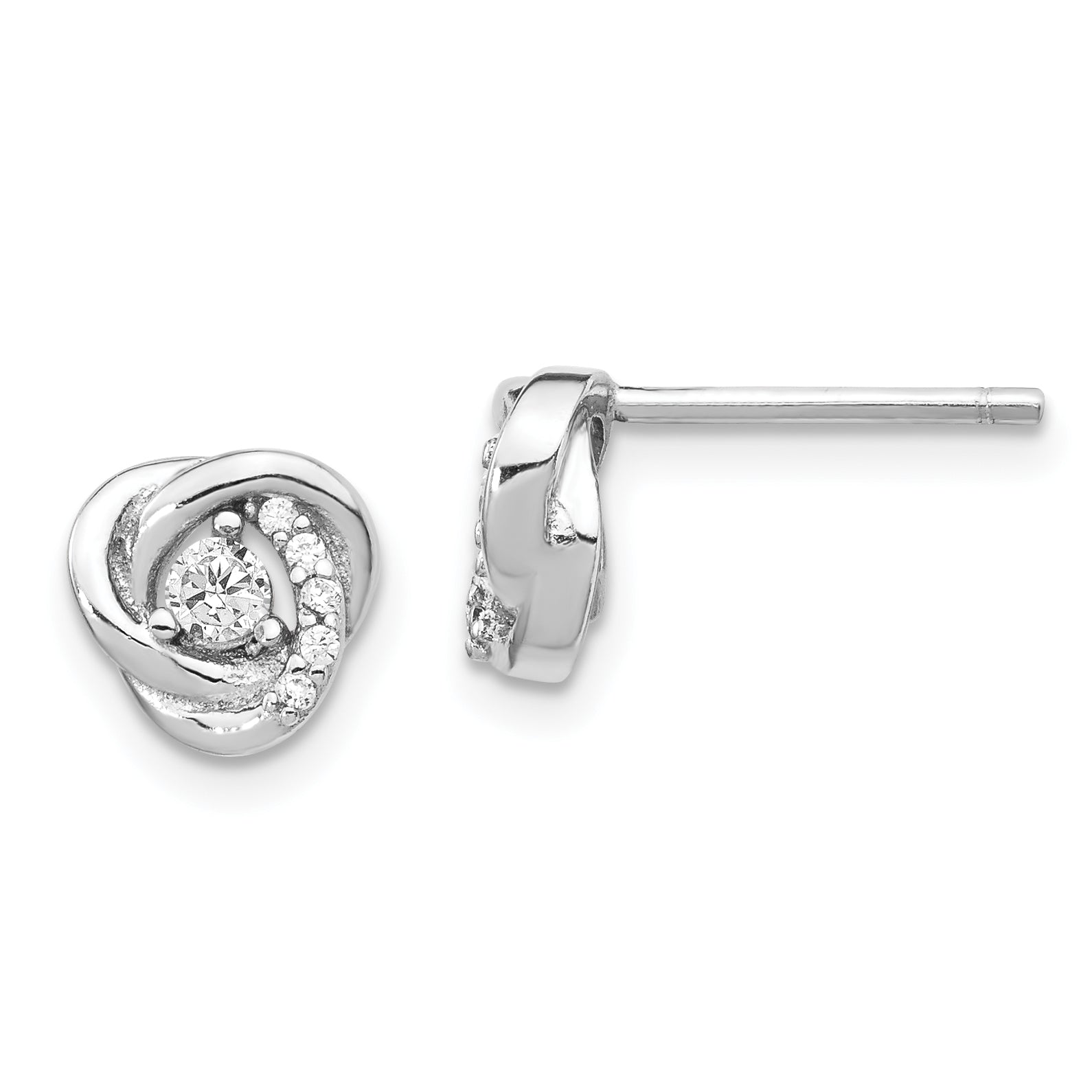 Sterling Silver Rhodium-plated CZ Love Knot Earrings w/2in ext Necklace Set Secondary image