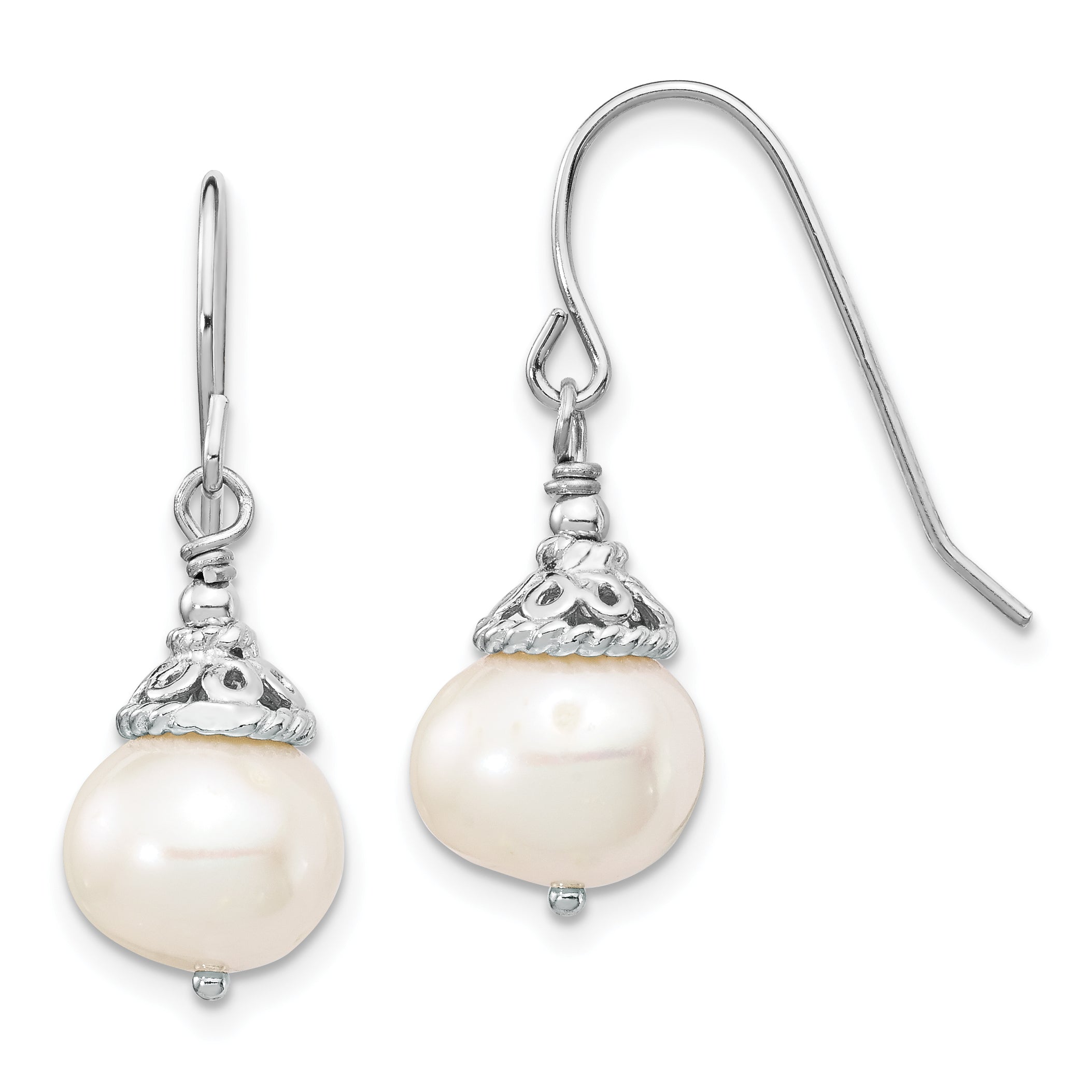 Sterling Silver Rhodium-plated 9-10mm FWC Pearl Necklace/Earrings Set Secondary image