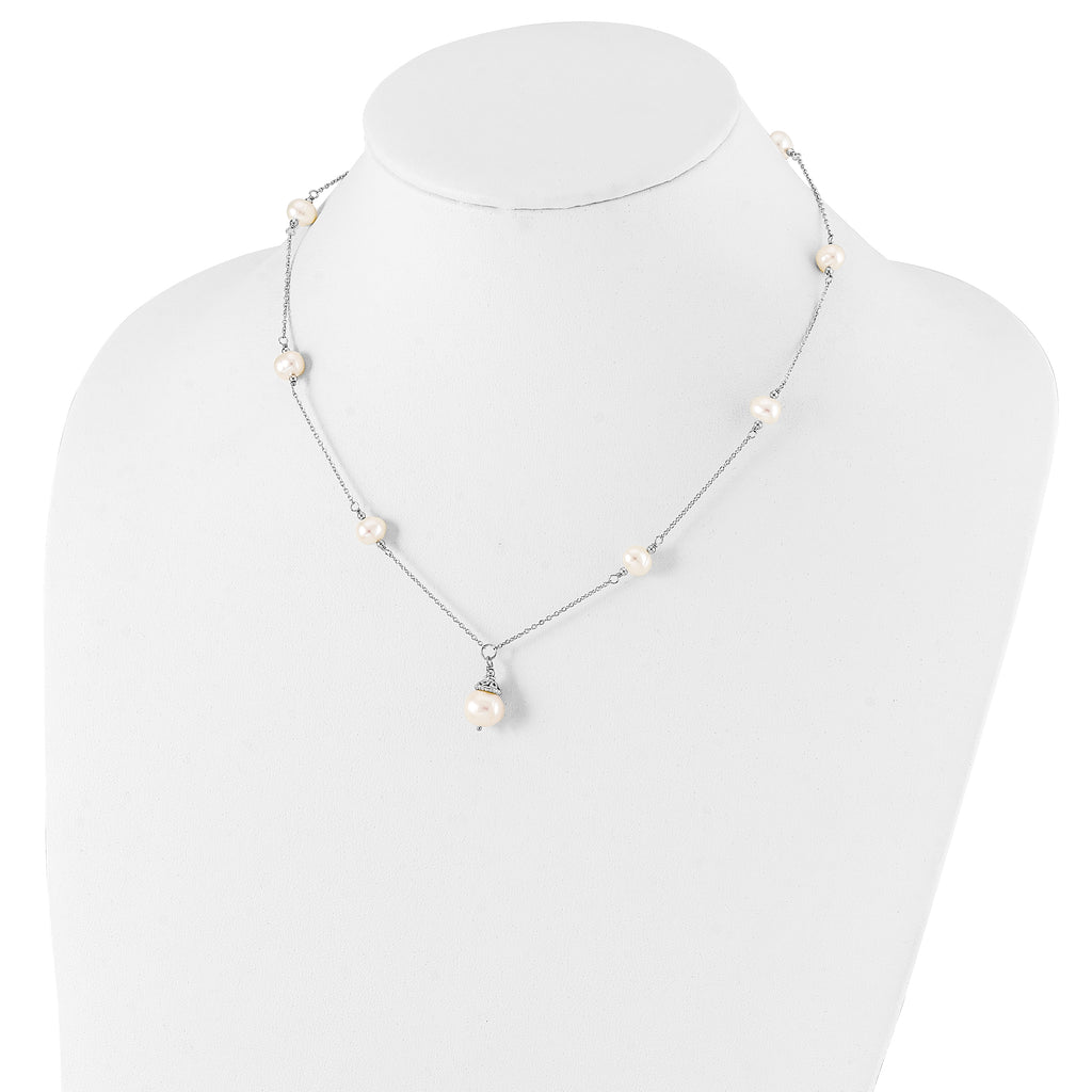 Sterling Silver Rhodium-plated 9-10mm FWC Pearl Necklace/Earrings Set