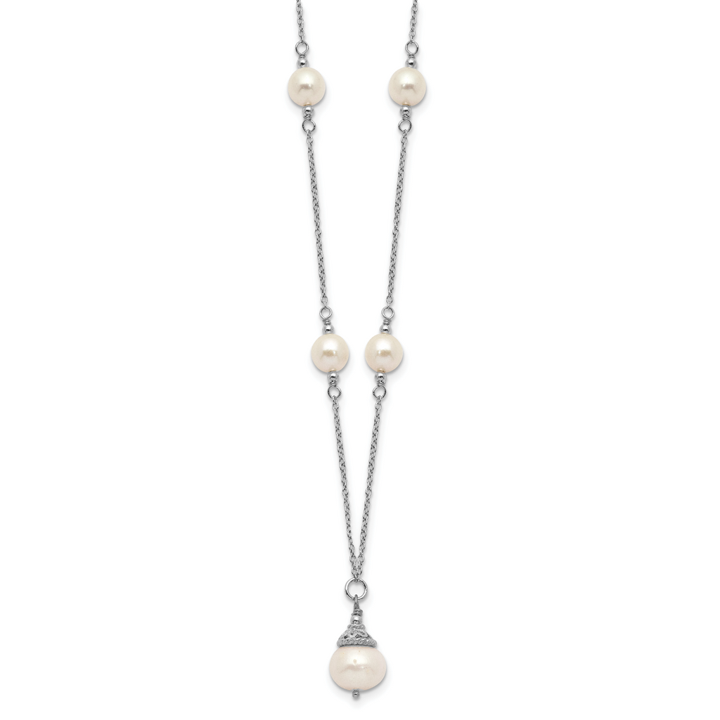 Sterling Silver Rhodium-plated 9-10mm FWC Pearl Necklace/Earrings Set