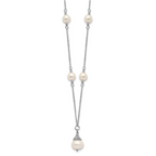 Sterling Silver Rhodium-plated 9-10mm FWC Pearl Necklace/Earrings Set