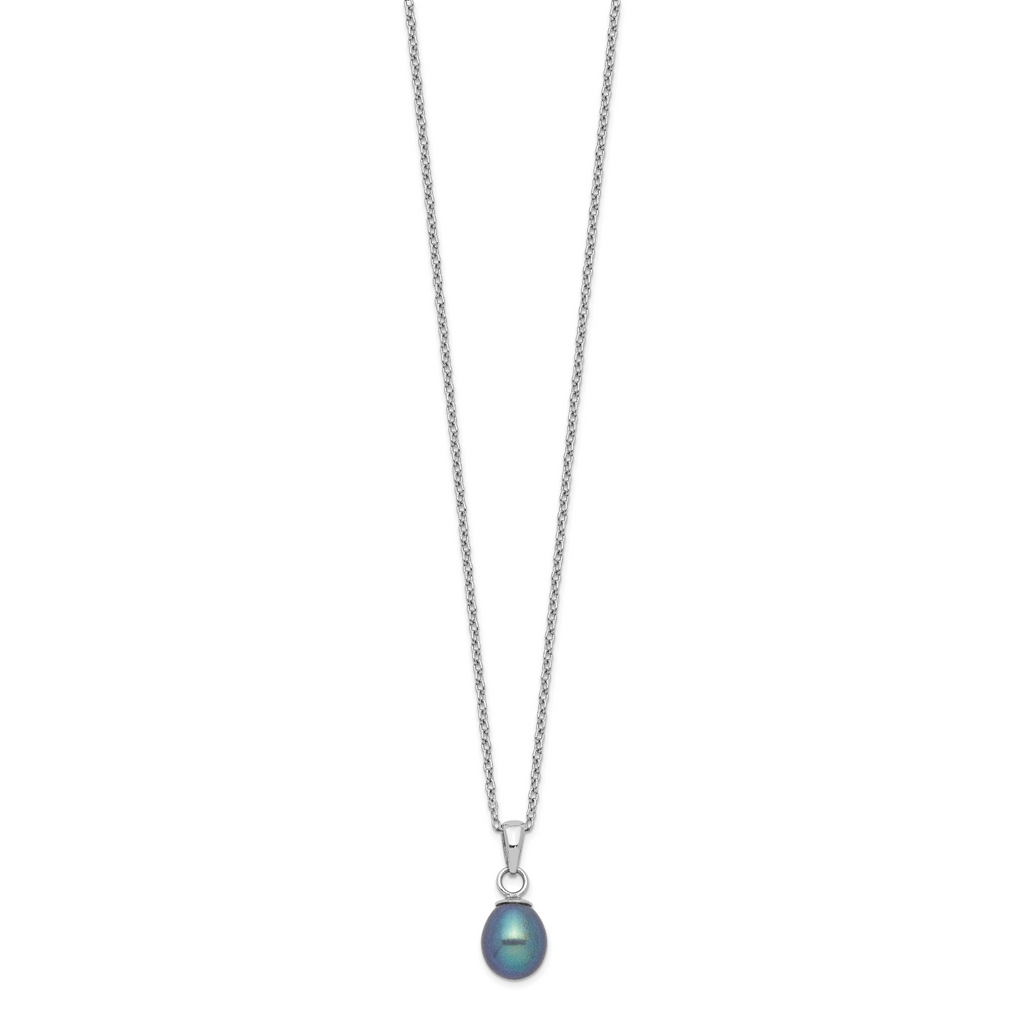 Sterling Silver Rhodium-plate FWC Black Pearl Necklace/Earrings Set