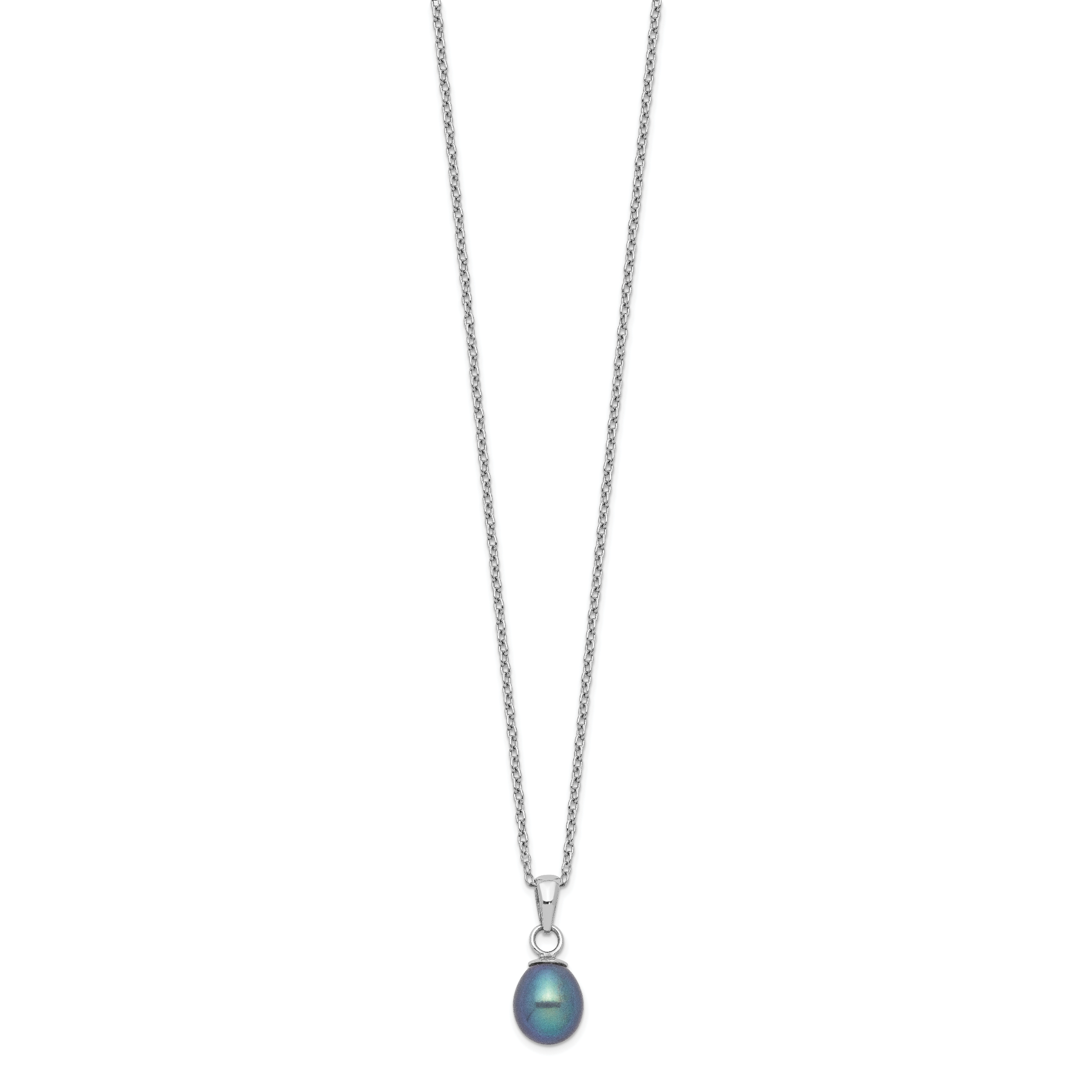 Sterling Silver Rhodium-plate FWC Black Pearl Necklace/Earrings Set