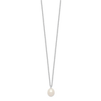 Sterling Silver Rhodium-plated 8-9mm Rice FWC Pearl Necklace/Earrings Set
