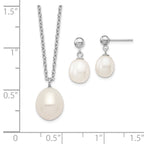Sterling Silver Rhodium-plated 8-9mm Rice FWC Pearl Necklace/Earrings Set