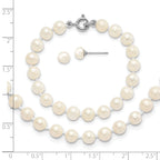 Sterling Silver Madi K Rhodium-plated 5-6mm Semi-round Freshwater Cultured Pearl 12in Necklace, 4in Bracelet & Button Earrring Set